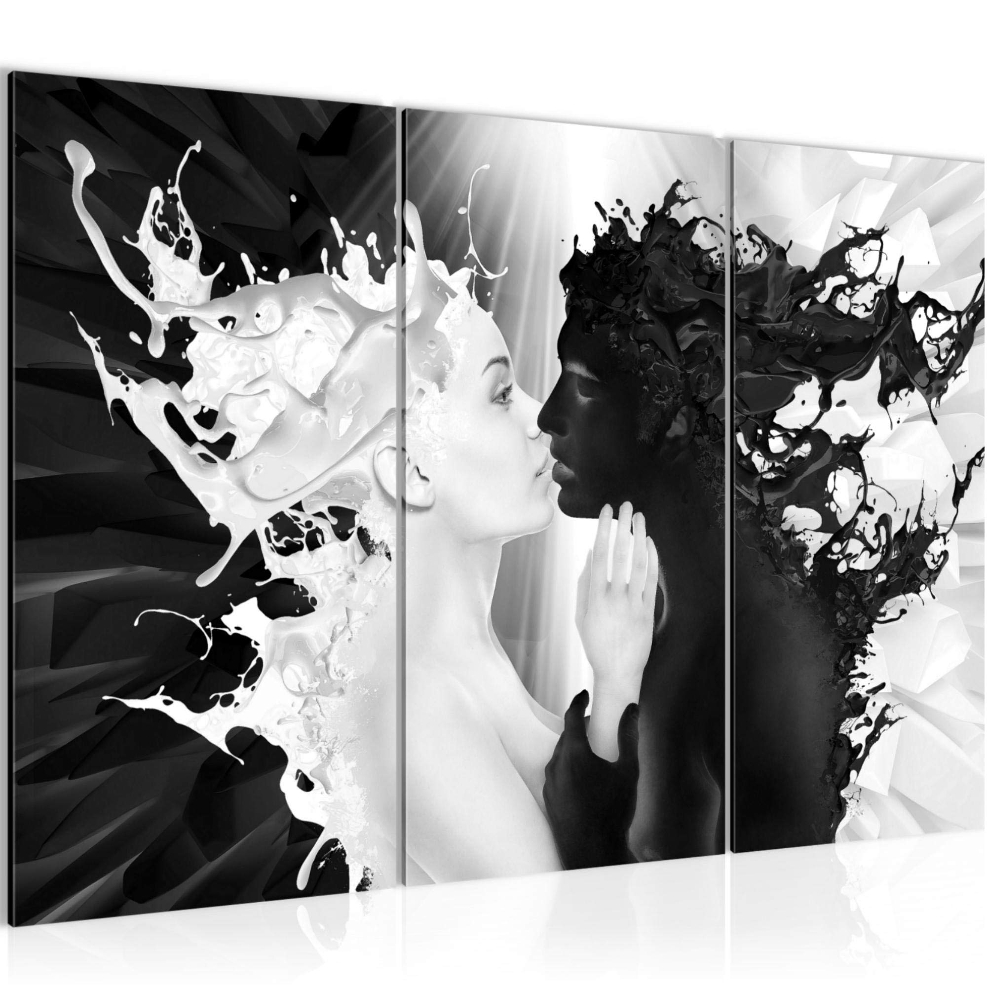 Tableau salon XXL decoration murale | toile triptyque noir et blanc peinture romantique 120x80