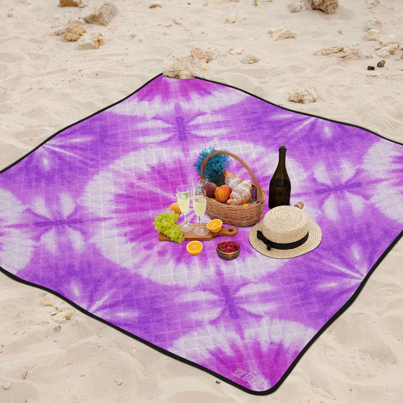 Różowo-fioletowy tie-dye koce parkowe wodoodporne składane bez piasku na imprezę na zewnątrz mata plażowa do ziemi
