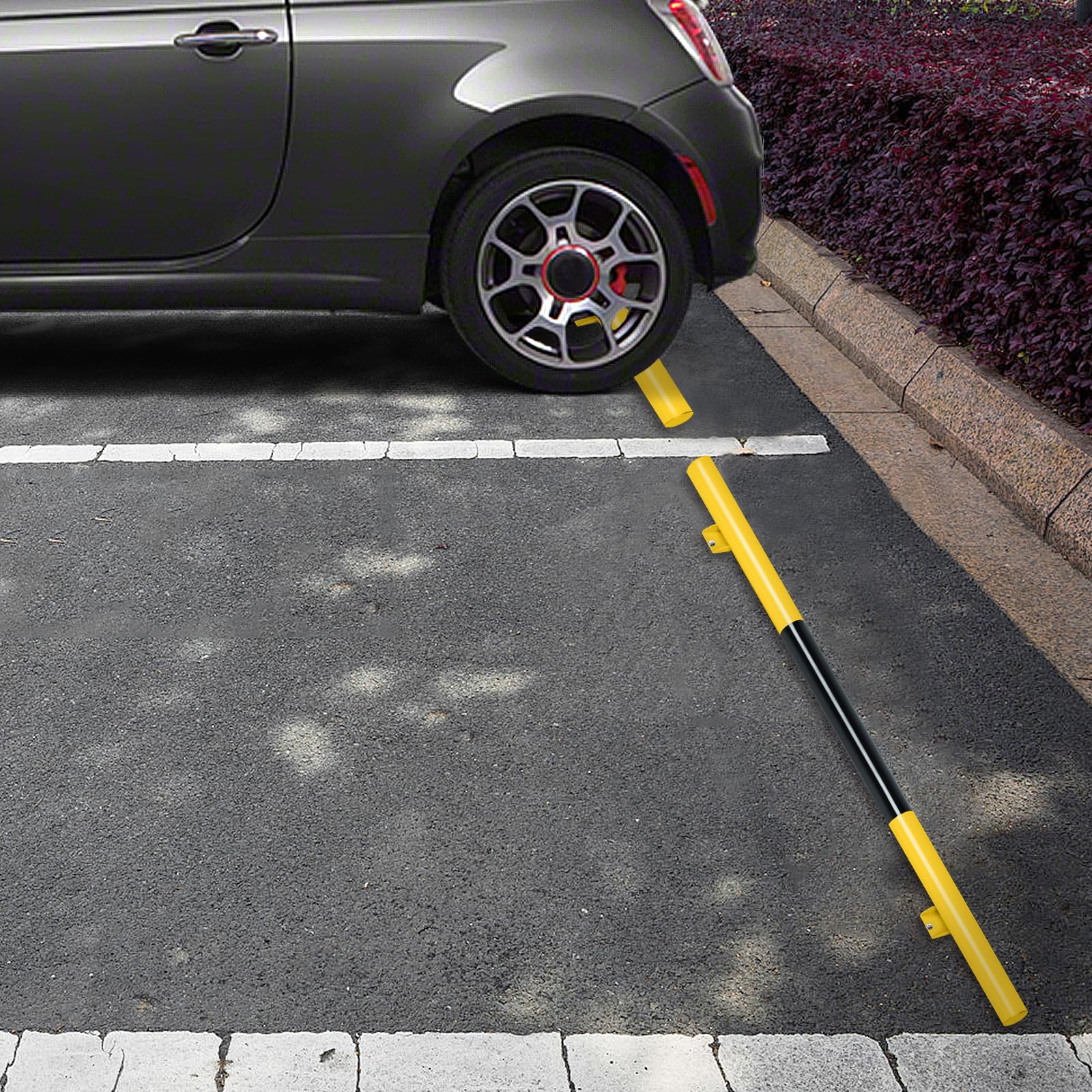 UISEBRT Tope de garaje Anfahrschutz Radstopp-limitación de aparcamiento de acero Asistente de estacionamiento Tope de rueda para estacionamientos comerciales, privados, garajes, Negro-Amarillo