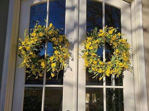 Miniatura 7 de Corona de primavera de margaritas artificiales de 24 pulgadas con hojas verdes de eucalipto, corona de granja para puerta delantera, pared,