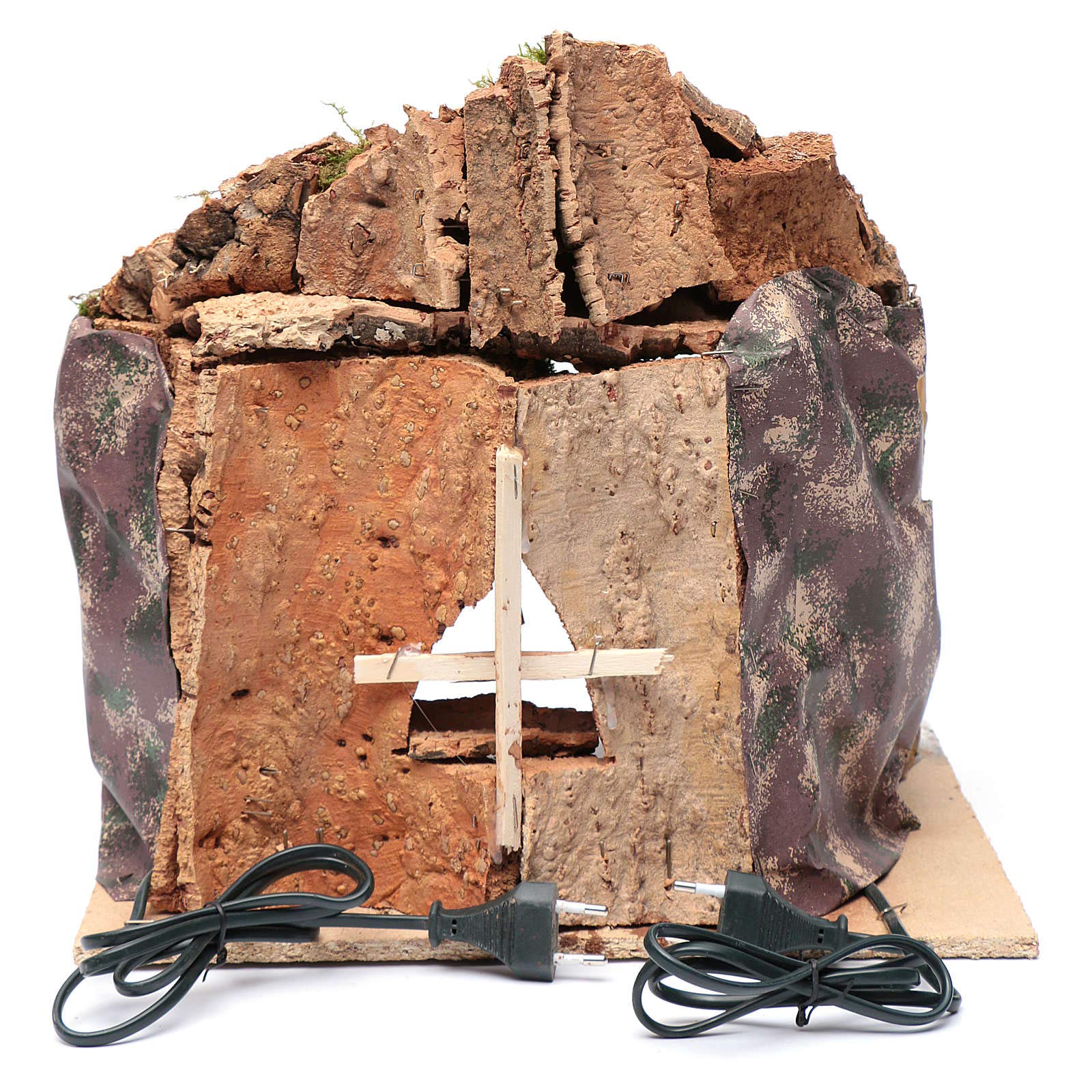 Holyart Crèche Napolitaine: Grotte crèche Naples illuminée et Effet feu 35x40x22 cm