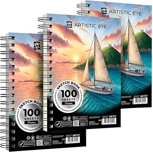 ARTISTIC EYE Juego de 3 cuadernos de bocetos prémium de 5.5 x 8.5 pulgadas, 300 hojas), 68 libras (100 gsm), encuadernado en espiral, sin ácidos,