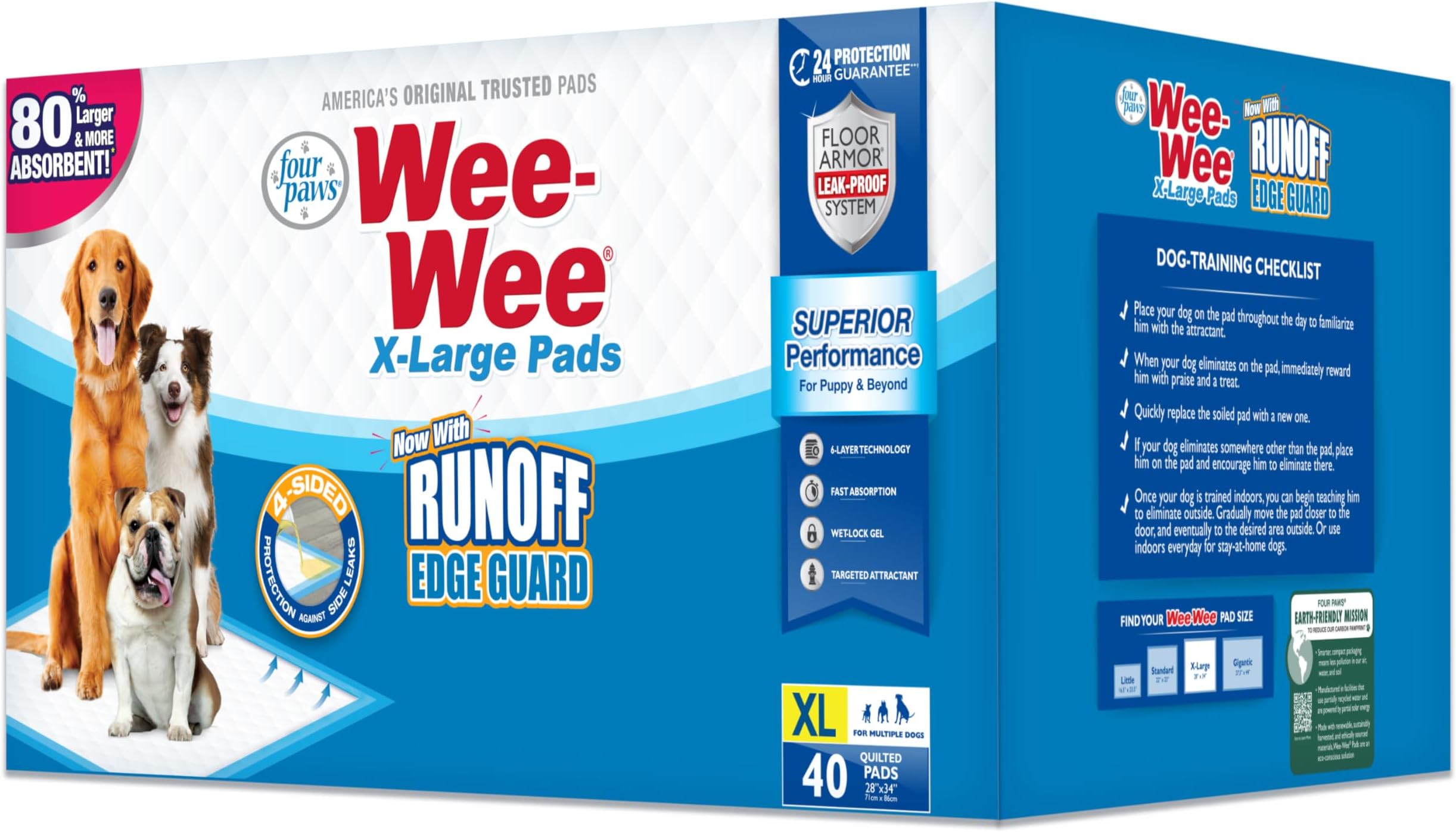 Wee-Wee Superior Performance Pee Pads for Dogs with Runoff Barrier Edge Guard Protection, Puppy & Dog Potty Training Pads, Housebreaking Supplies, 28" x 34" (75 Count)