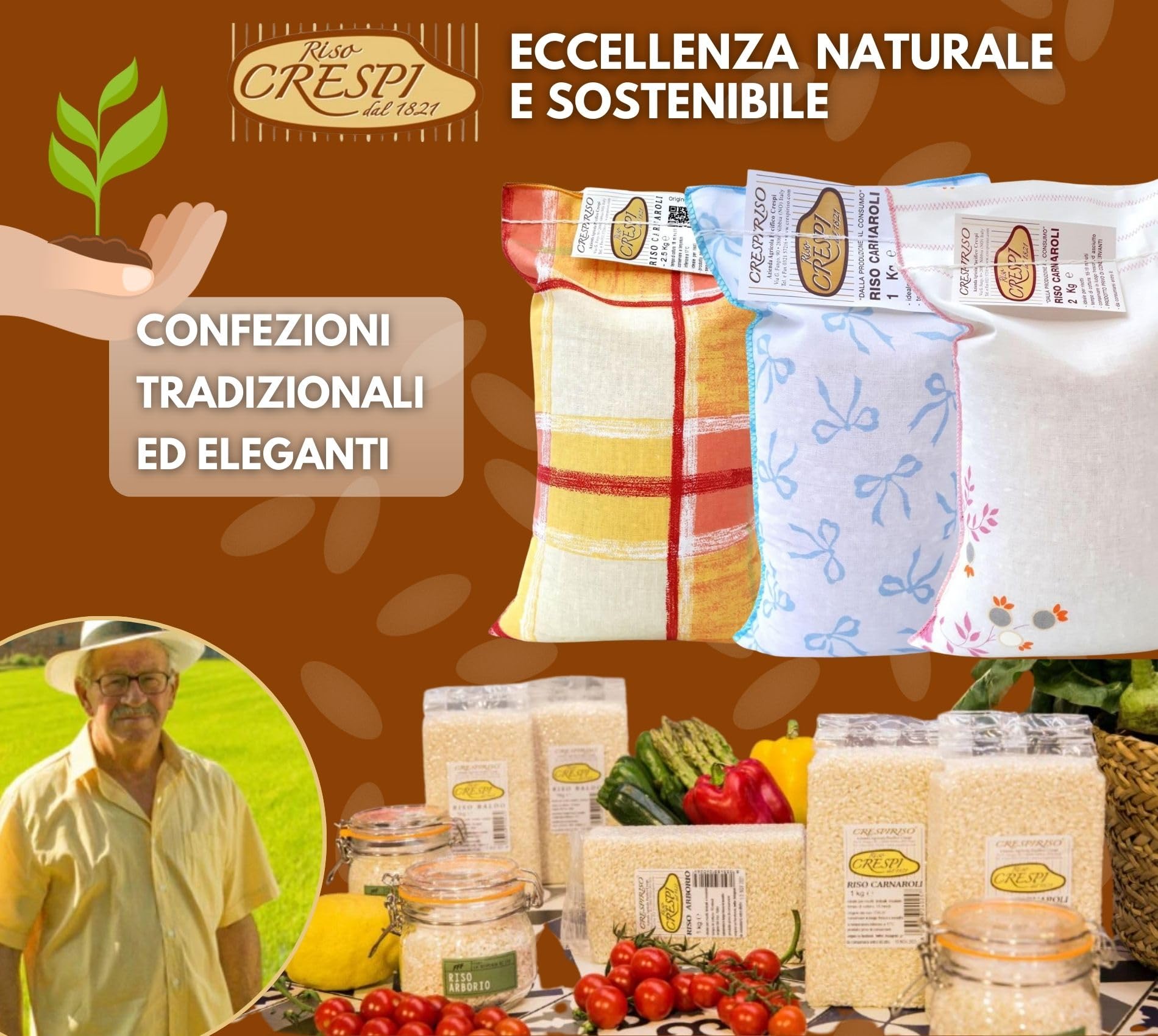 Crespiriso - Riso Carnaroli Superfino Italiano 5kg in Sacco di Cotone Tradizionale - Riso di Alta Qualità per Risotti, Piatti Gourmet, Cucina Tradizionale, e Preparazioni Raffinate