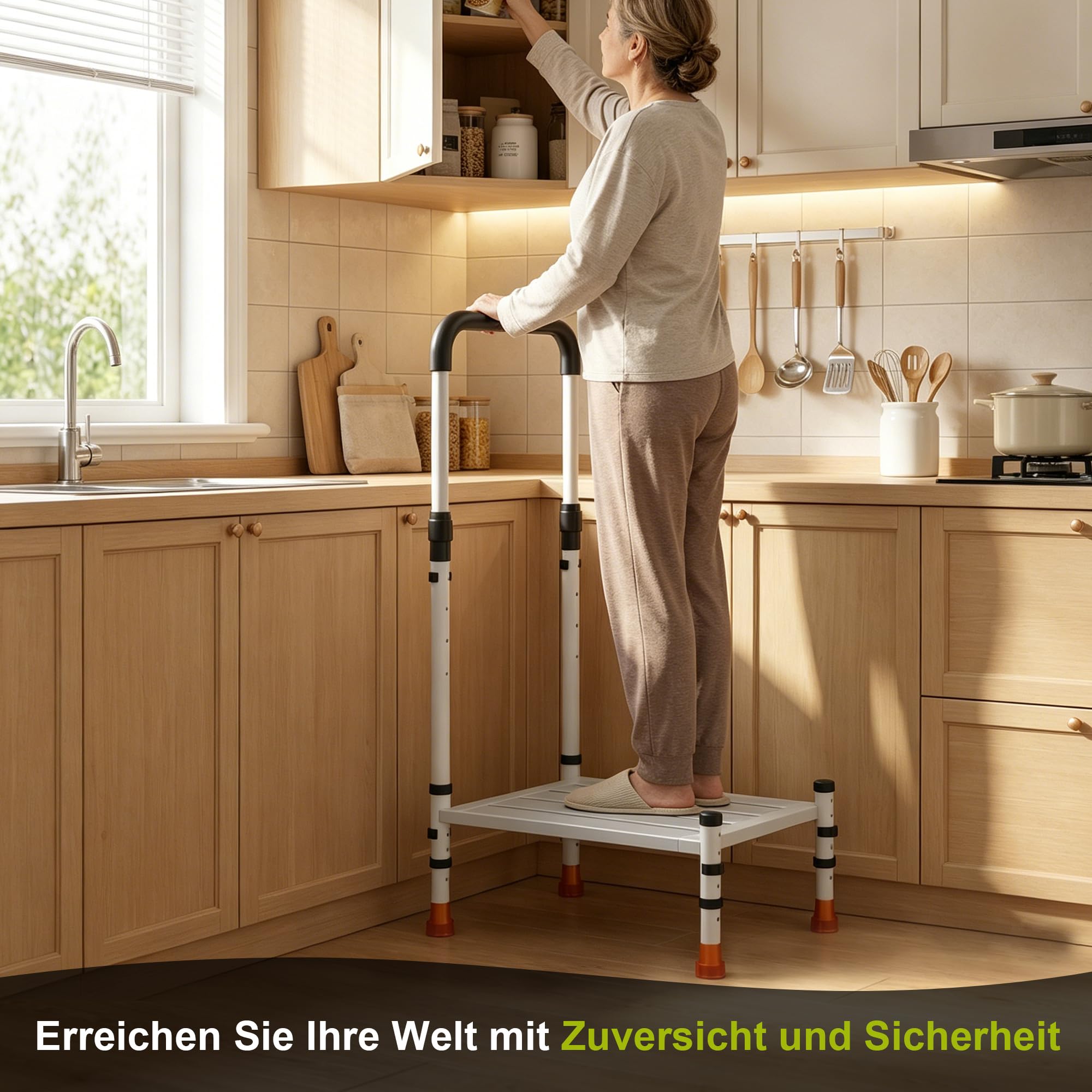 Trittstufe für Senioren mit Griff, höhenverstellbar, rutschfest | Robuste Aufstiegshilfe für Innenbereich, Auto, SUV & Wohnmobil, geeignet für Kinder, Erwachsene & Senioren, Tragkraft 360 kg