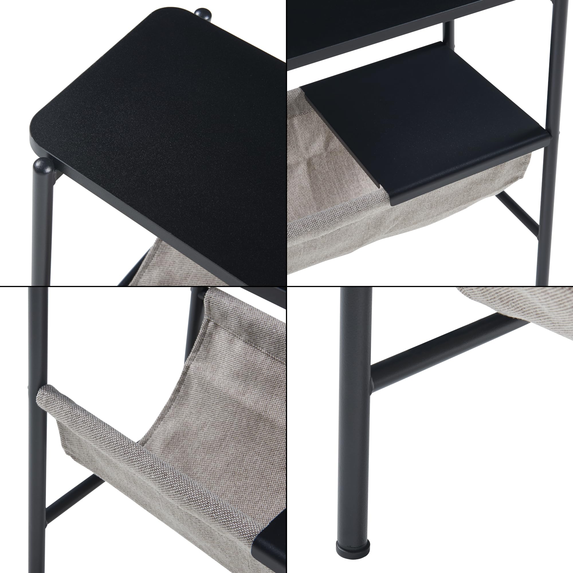 [en.casa] Tavolino Laterale da Divano Tavolo Basso con Piano Rettangolare Ripiano e Contenitore Portariviste in Tessuto Consolle Bassa 60 x 28 x 53 cm Nero/Grigio