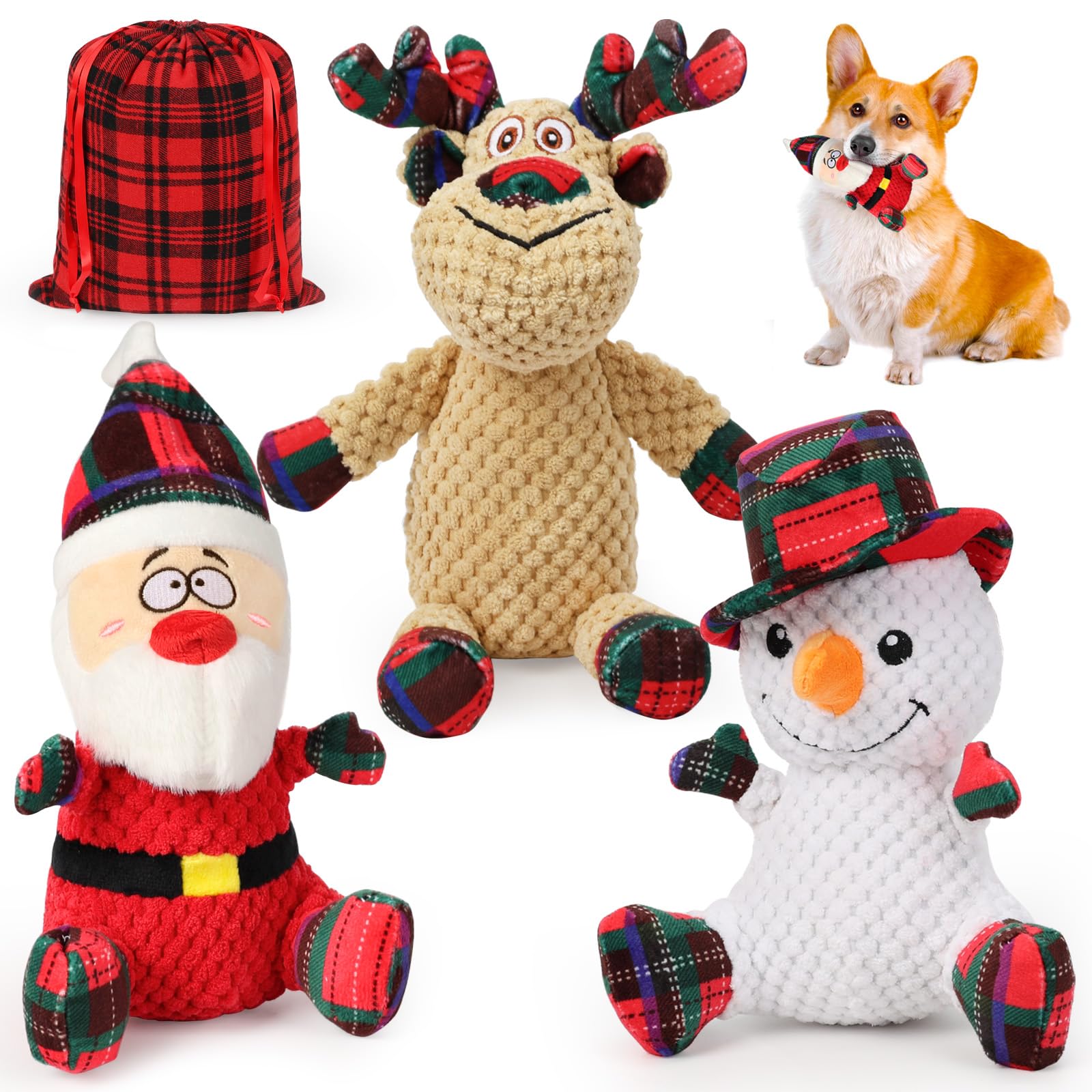 Jouets de Noël pour chien interactifs en velours côtelé résistant SZEE