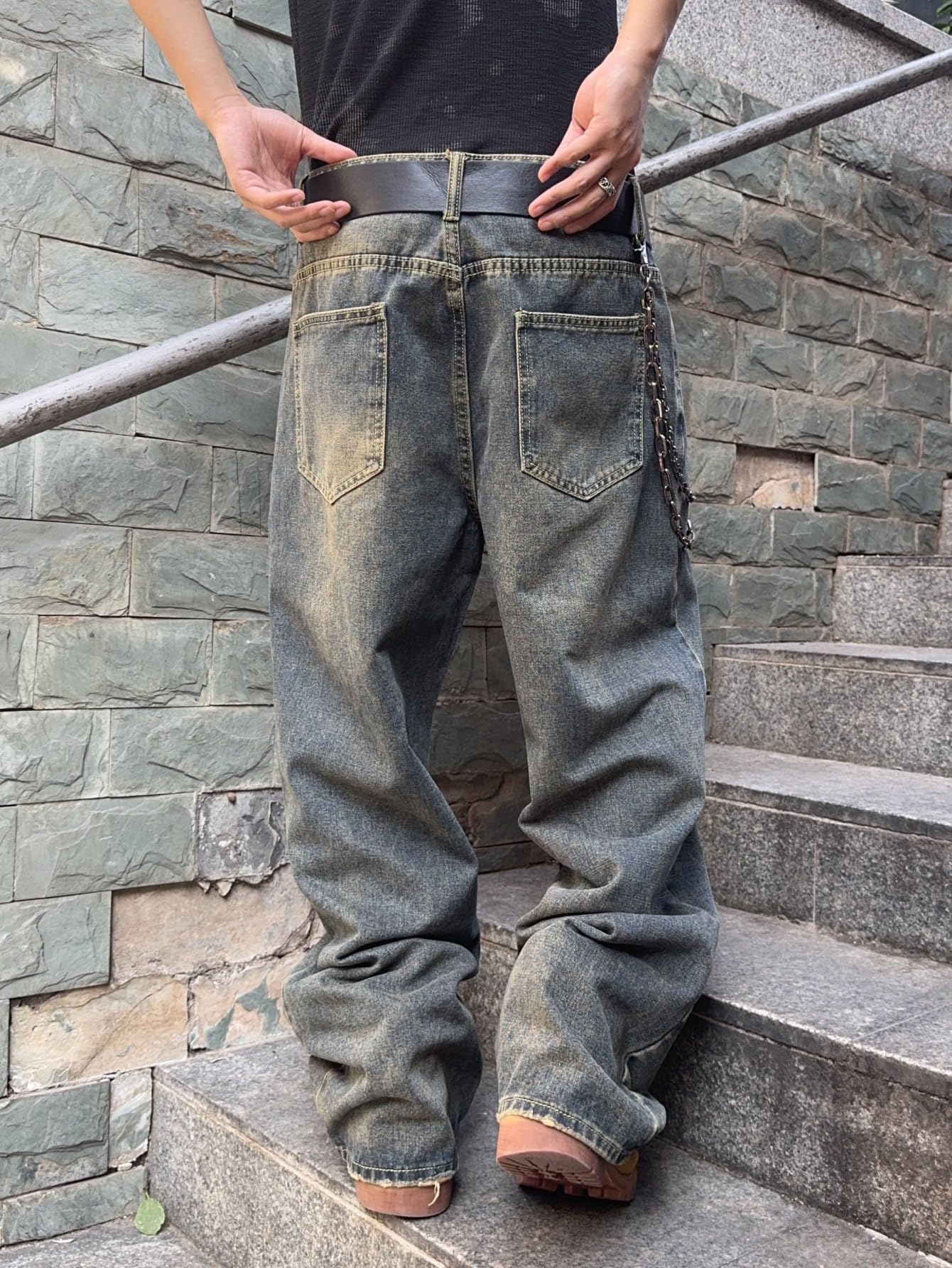 Jeans Baggy Hip hop pour Hommes,Jeans Skater à Jambe Large,Pantalons en Denim décontractés,Y2K Skateboard Streetwear