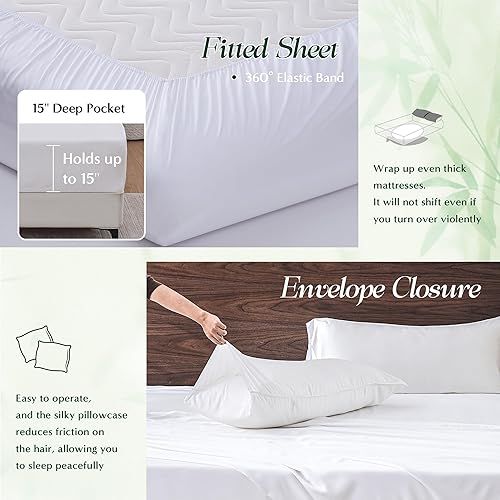 Miniatura 4 de Simple&amp;Opulence Juego de sábanas 100% viscosa de bambú, 3 piezas, refrescantes para personas que duermen con calor, juego de sábanas suaves y