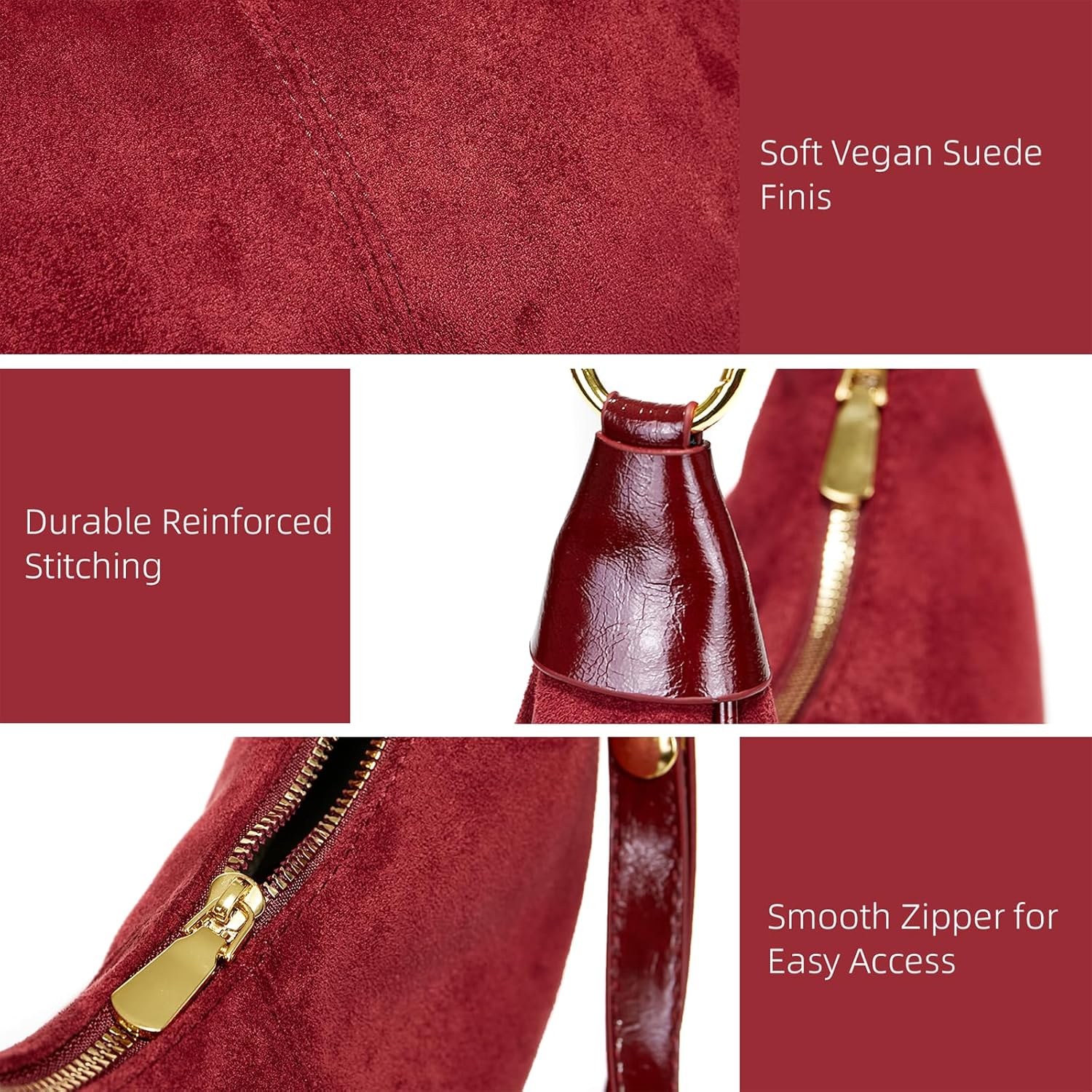 Shoulder Bags for Women Small Hobo Bags Crescent Shaped Cute Retro Tote Handbag Mini Clutch Purse with Zipper Closure - Image 6