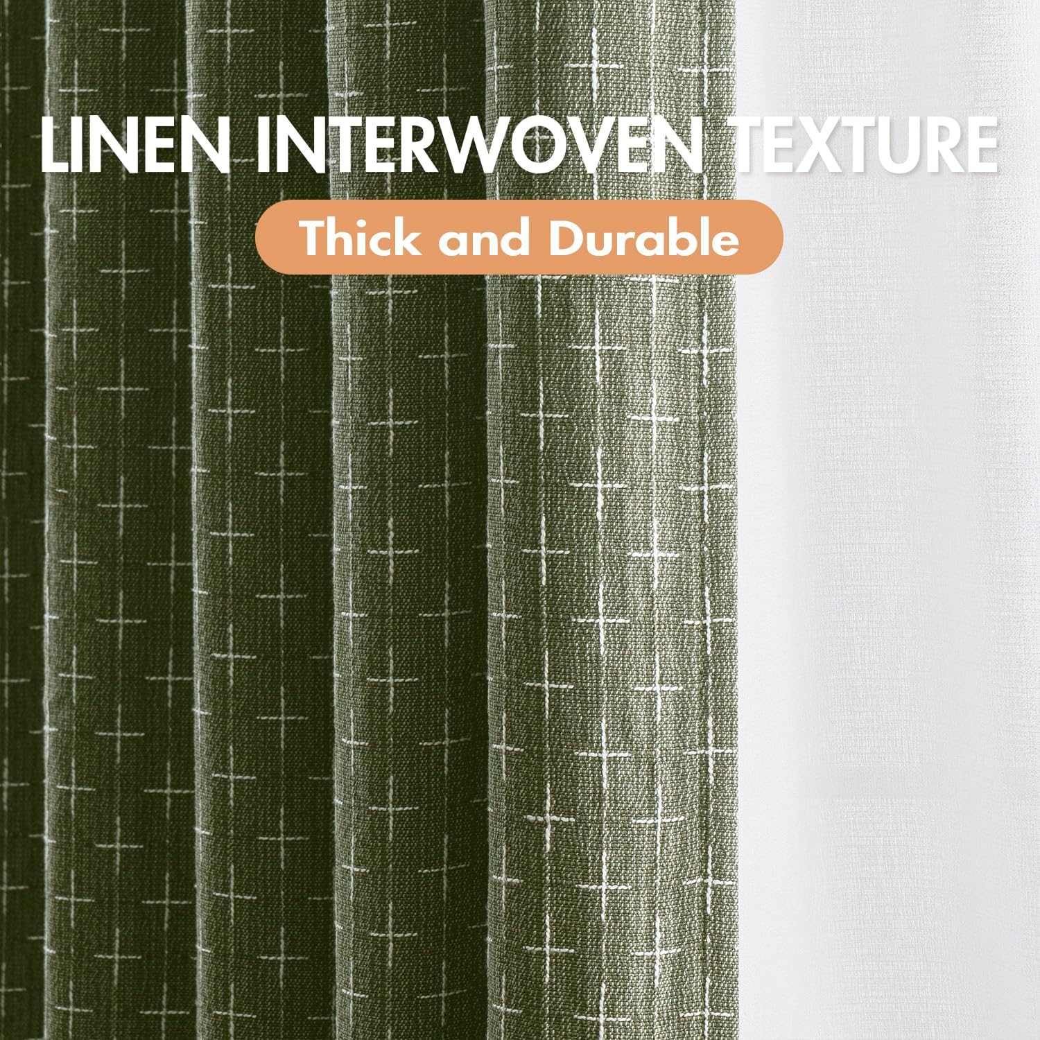 miulee 100% blackout decorative linen curtains with geometric pattern, thick woven farmhouse rustic patterned drapes with back tab for bedroom and living room, olive green, 52 x 102 inches, 2 panels olive green 52"w x 102"l (pack of 2)