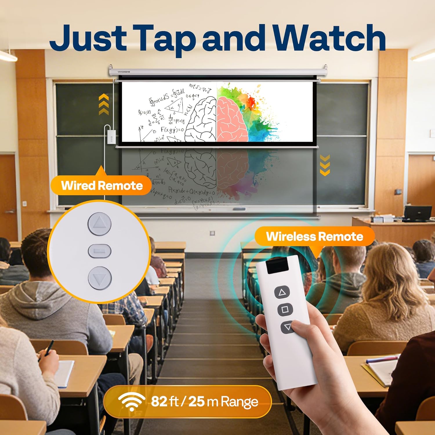 VIVOHOME Motorized Projector Screen with Remote, 16:9 84 Inch Auto Electric Projection Screen, HD 4K Movie Screen for Home Theater, Cinema, Office (73 x 41 White)