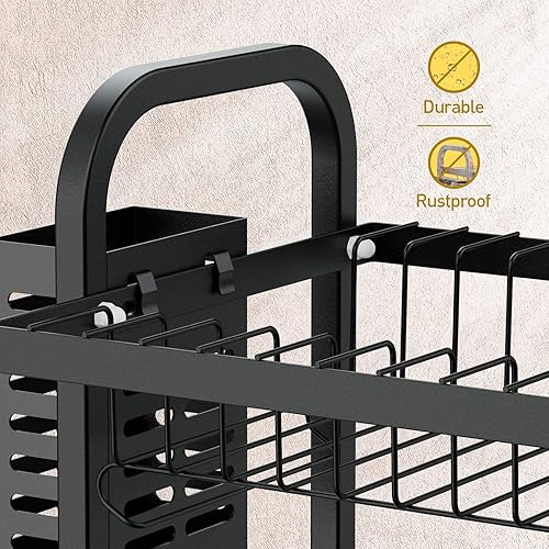 Miniatura 7 de Swedecor Escurridor de platos de 2 niveles con soporte para tazas y soporte para utensilios, escurridor de platos pequeño con 2 bandejas para