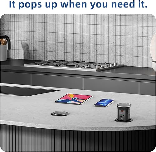 Miniatura 5 de Jgstkcity Toma de corriente desplegable para encimera con cargador inalámbrico de 15 W, puertos USB C de 20 W, resistente a manipulaciones,