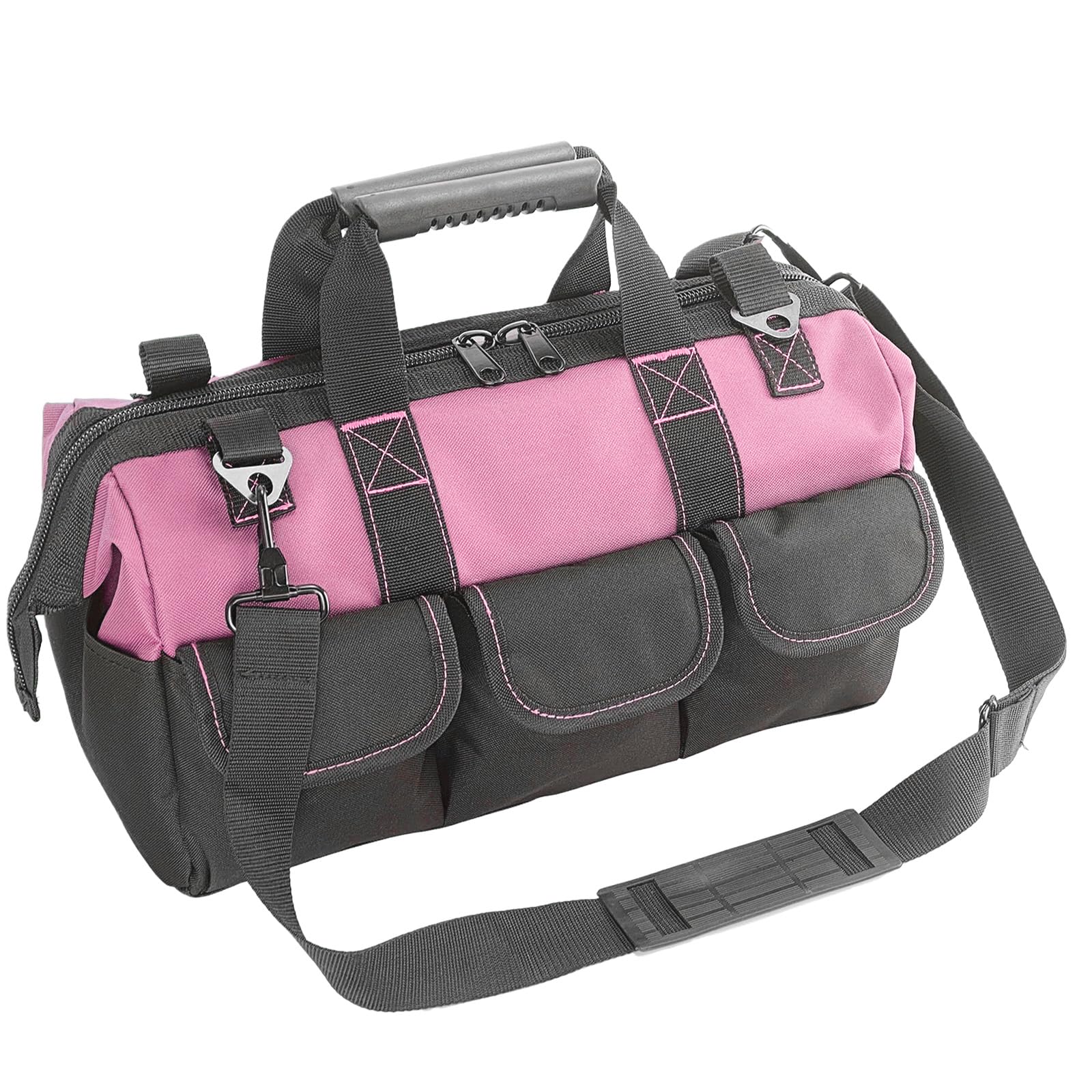 Yongzhenlite Garden Tools Bag 16inch Wide Mouth Women Man's Tool Bag with Molded Base and Plastic-Padded, Inside Pockets for Tool Storage,600D polyester fabric (Pink)