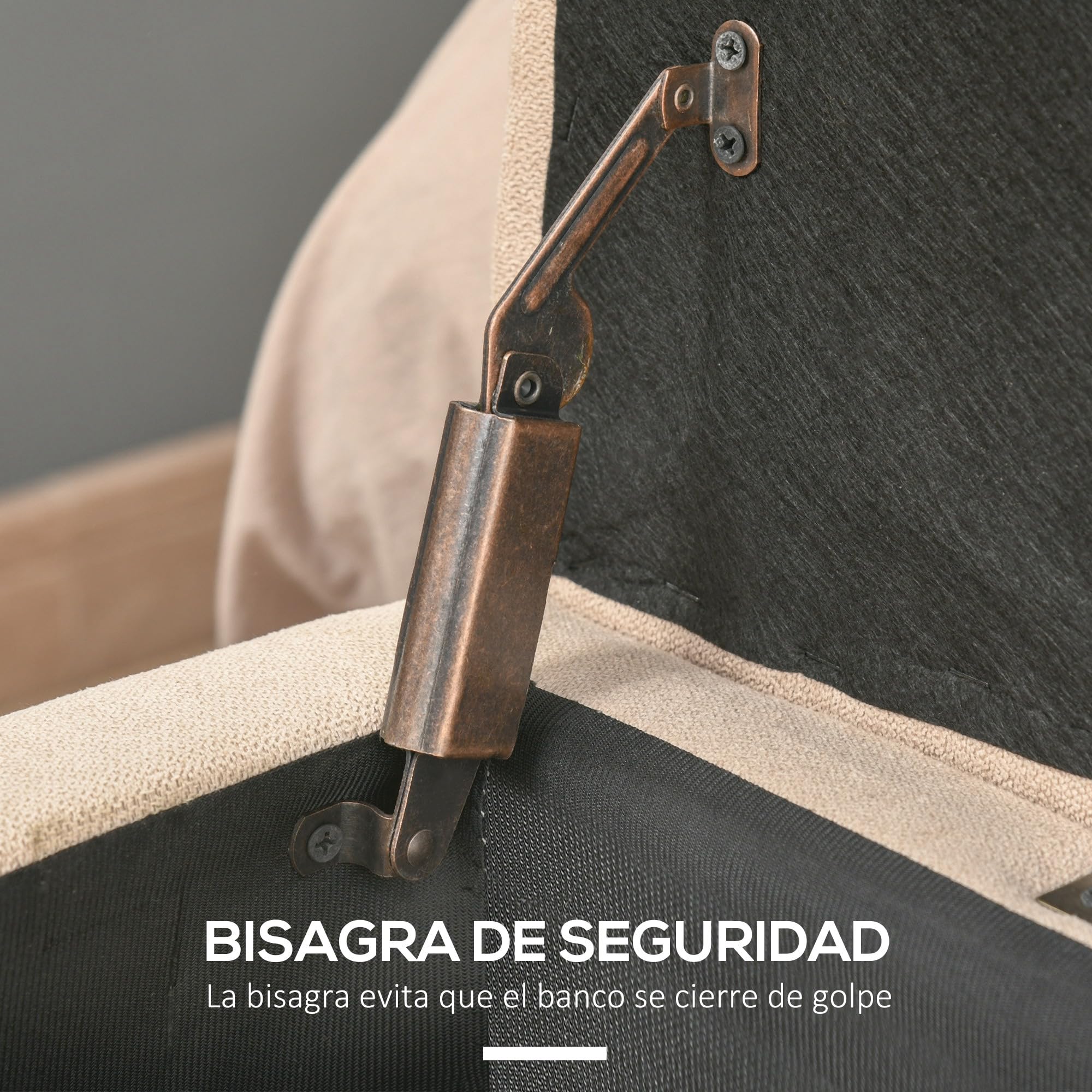 HOMCOM Banco de Almacenamiento Acolchado Puff de Almacenaje Taburete Tapizado en Lino con Tapa Abatible para Salón Entrada Dormitorio Carga 120 kg 125x49x41,5 cm Beige