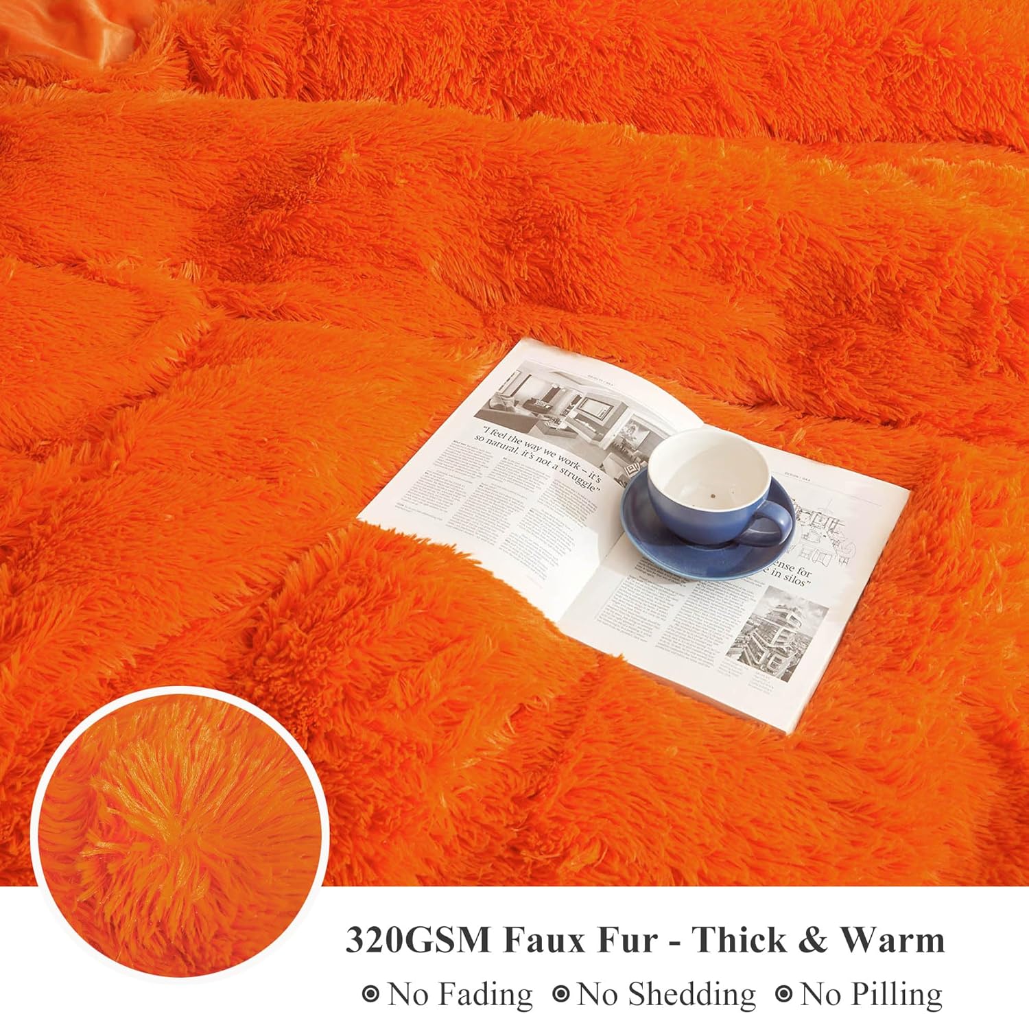 XeGe Luxury Faux Fur Throw, Orange Soft 50x60 Fluffy Blanket, Shaggy Plush Decorative Couch Throw, Cute Furry Bed Throw Fuzzy Office Lap Blanket for Bedroom Living Room Sofa, Orange - Image 5