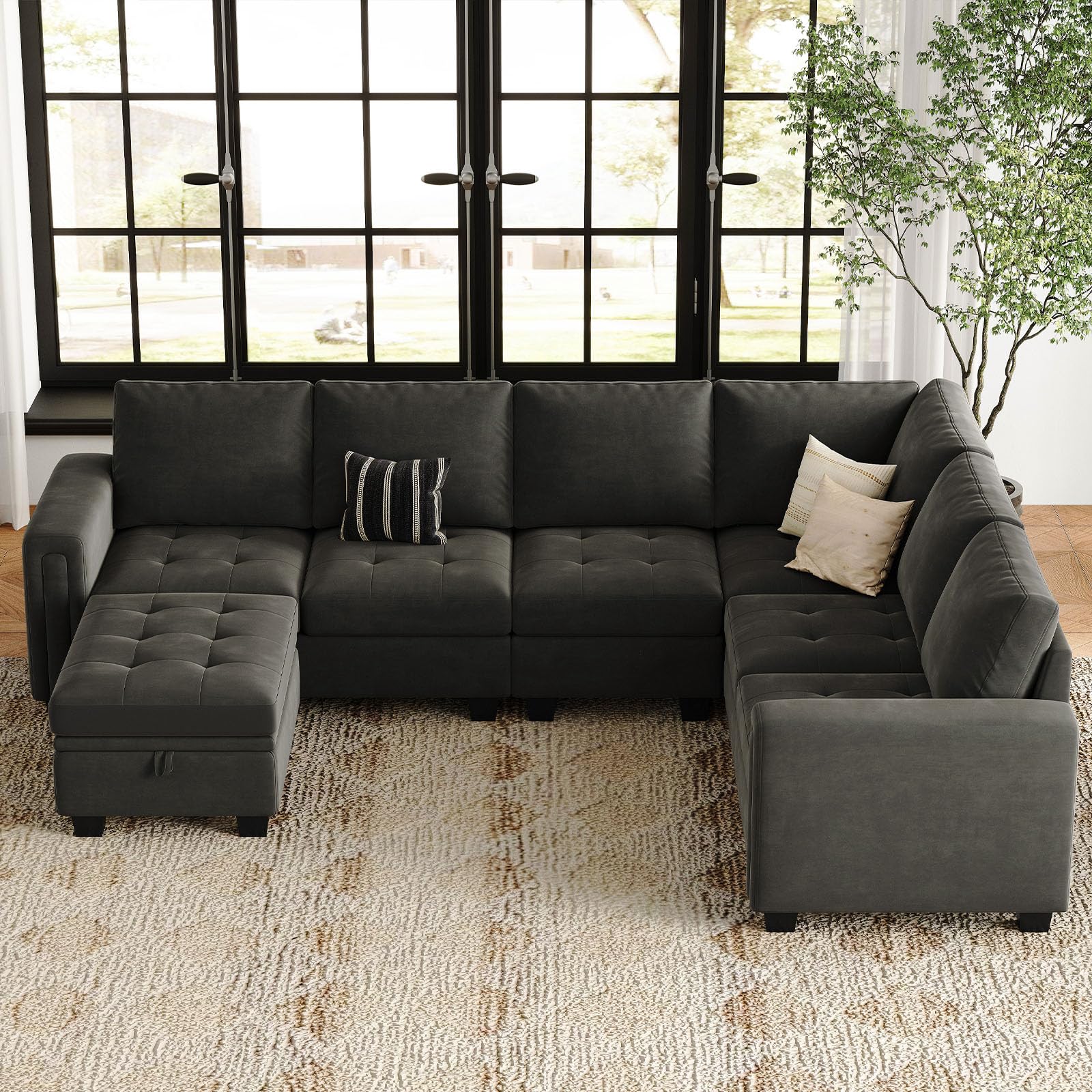 Belffin Modular Sectional Sofa Couch 7-Seater Convertible Sectional Sofa Velvet Modular Sectional with Storage Ottoman L Shaped Couch with Chaises