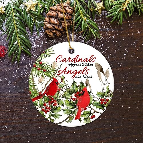 Appear When Angels are Near Christmas Round Ornament Memorial Wreath Ceramic Keepsake Christmas Onaments 3.2" Hanging Ornament Christmas Tree