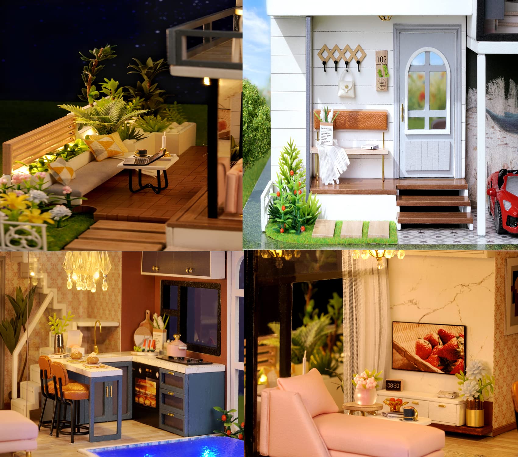 Generico Kit per Casa delle Bambole in Miniatura Fai da Te con Piscina in Legno 3D Giocattolo Puzzle di Pezzi Pretagliati Miniature da Costruire