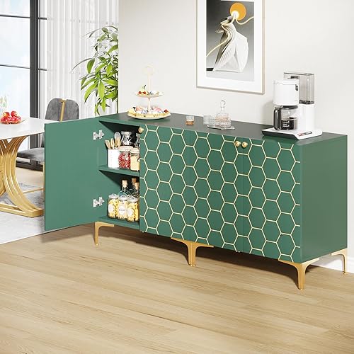 Miniatura 4 de Tribesigns Juego de 2 armarios tipo bufé de 31.5 pulgadas, aparador con 2 puertas y estantes de almacenamiento para el hogar, gabinetes de