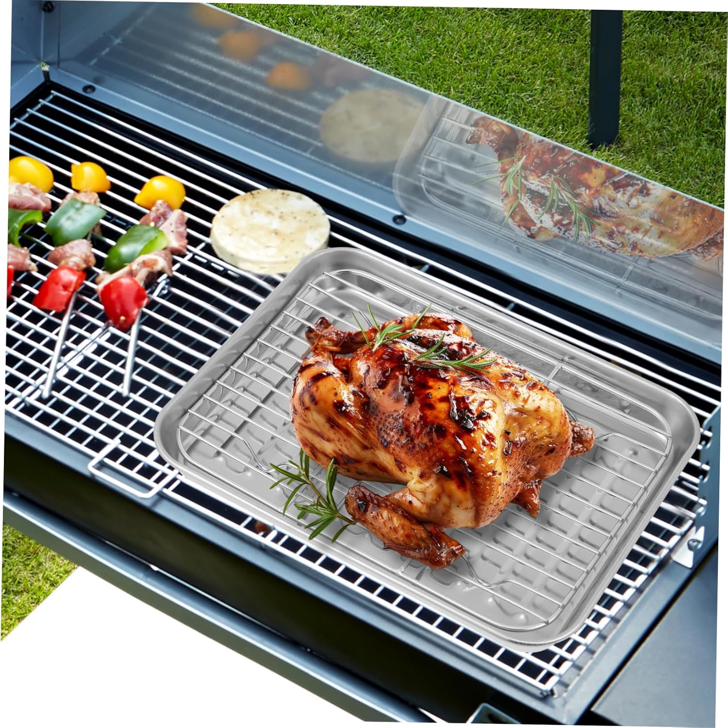 2sets Stainless Steel Baking Sheet Cookie Sheet Wire Rack Baking Pizza Pan Oven Tray Wire Rack Large Capacity Non-stick Coating