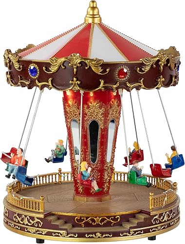 Northlight Carrusel de carnaval animado y musical con iluminación LED de pueblo navideño - 10.75 pulgadas