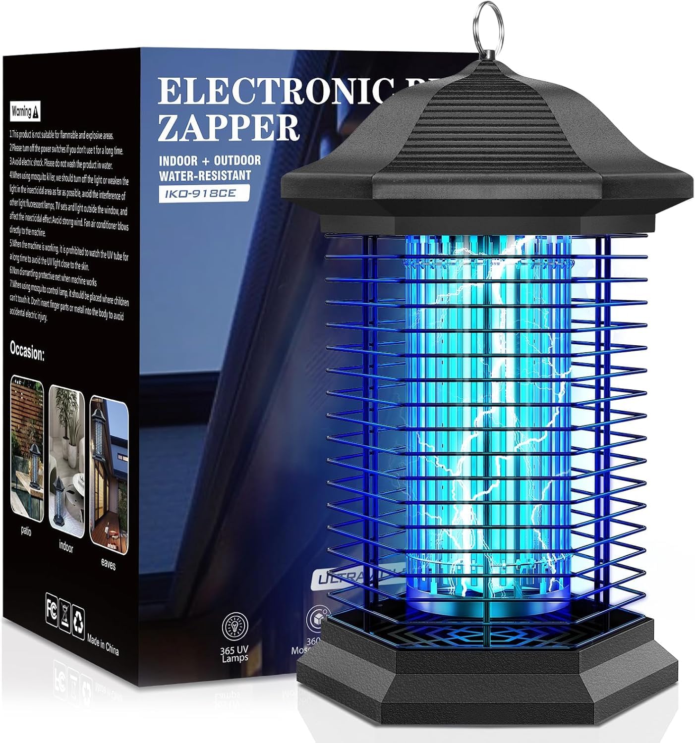 Elektrischer Insektenvernichter 4400V, UV Mückenlampe & Fliegenfalle, IPX4 Wasserdicht, Insektenfalle für Außen und Innen, 100㎡ Reichweite für Garten Terrasse Schlafzimmer