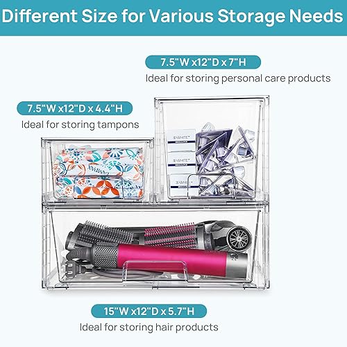 Miniatura 6 de Vtopmart Juego de 5 cajones de almacenamiento apilables transparentes, fáciles de montar, organizadores de acrílico para debajo del fregadero,