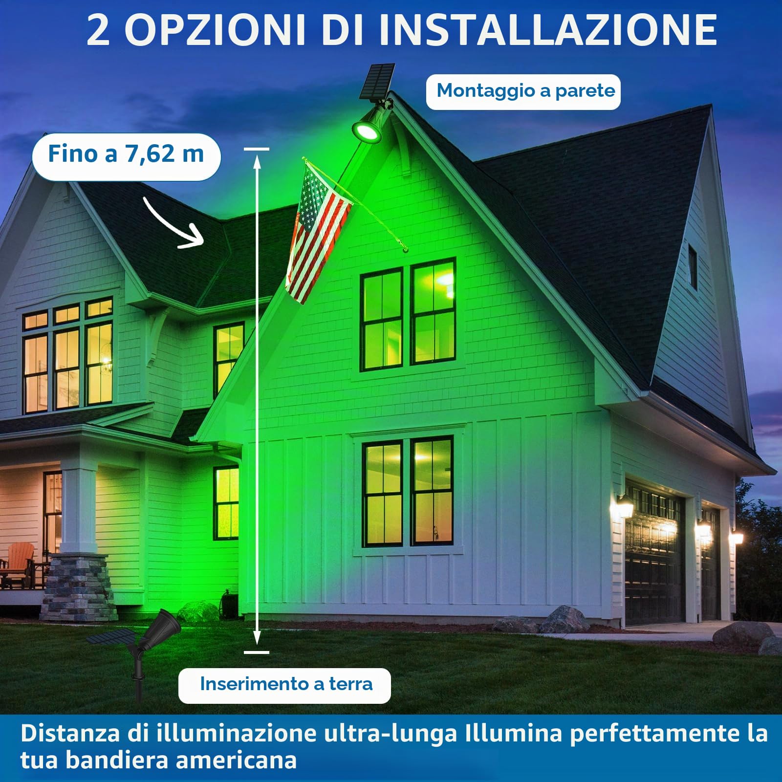 T-SUNUS Luci Solari da Giardino, Faretto Solare da Esterno 2 Modalità IP65 Impermeabile Auto ON/OFF, Lampade Solari da Giardino Decorative per Patio Tree Yard 2 Pezzi Verde
