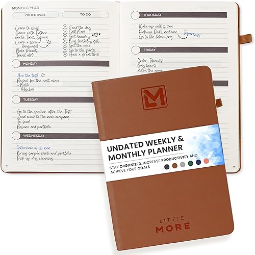 Little More - Agenda diaria sin fecha, te ayuda a establecer objetivos, aumentar la productividad y administrar el tiempo, incluye calcomanías de