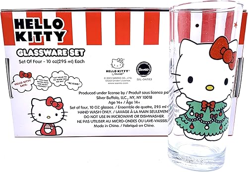 Miniatura 4 de Silver Buffalo Sanrio Hello Kitty - Juego de 4 vasos de Navidad para invierno, 10 onzas