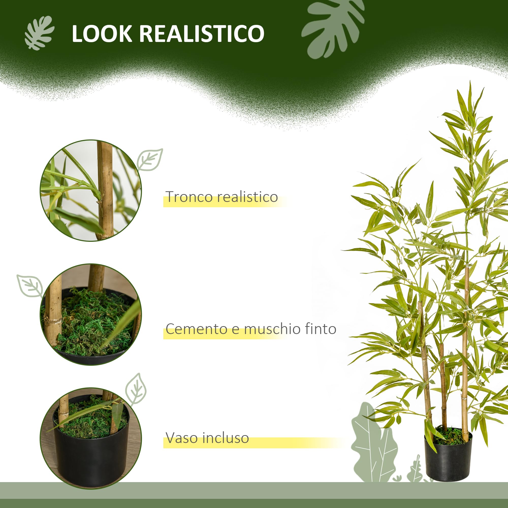 HOMCOM Pianta Artificiale da Interno 120cm in Vaso con 336 Foglie | Pianta Finta di Bambù Realistica, per Interno ed Esterno