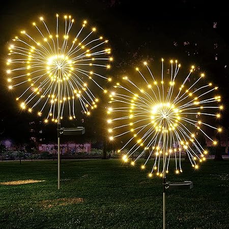Ritmo 2 Pack Solar Garden Lights, LED Solar Firework Lights Outdoor, Decorative Stake String Lights for Walkway Backyard Pathway Patio Christmas Wedding Party