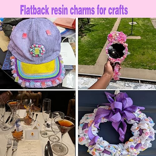 Miniatura 6 de 250 cuentas 3D con parte trasera plana en color negro, rosa, blanco, varios lazos de flores, cuentas de mariposa con parte trasera plana, cuentas