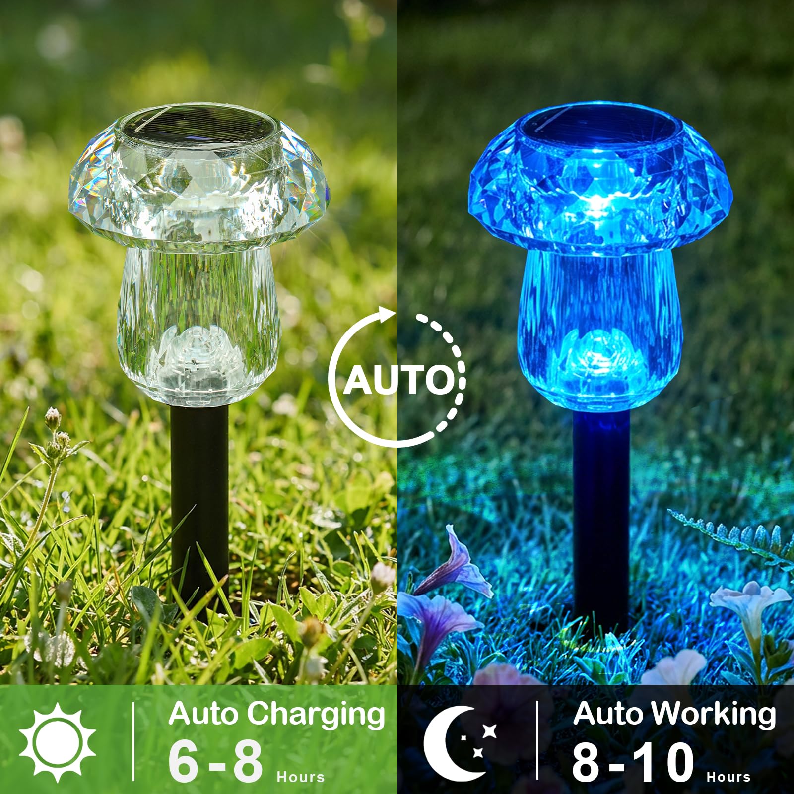Luci solari per vialetti esterni, confezione da 8 luci da giardino a fungo, impermeabili, ad energia solare, illuminazione per paesaggio, vialetto, sentiero, passerella, patio, decorazioni da