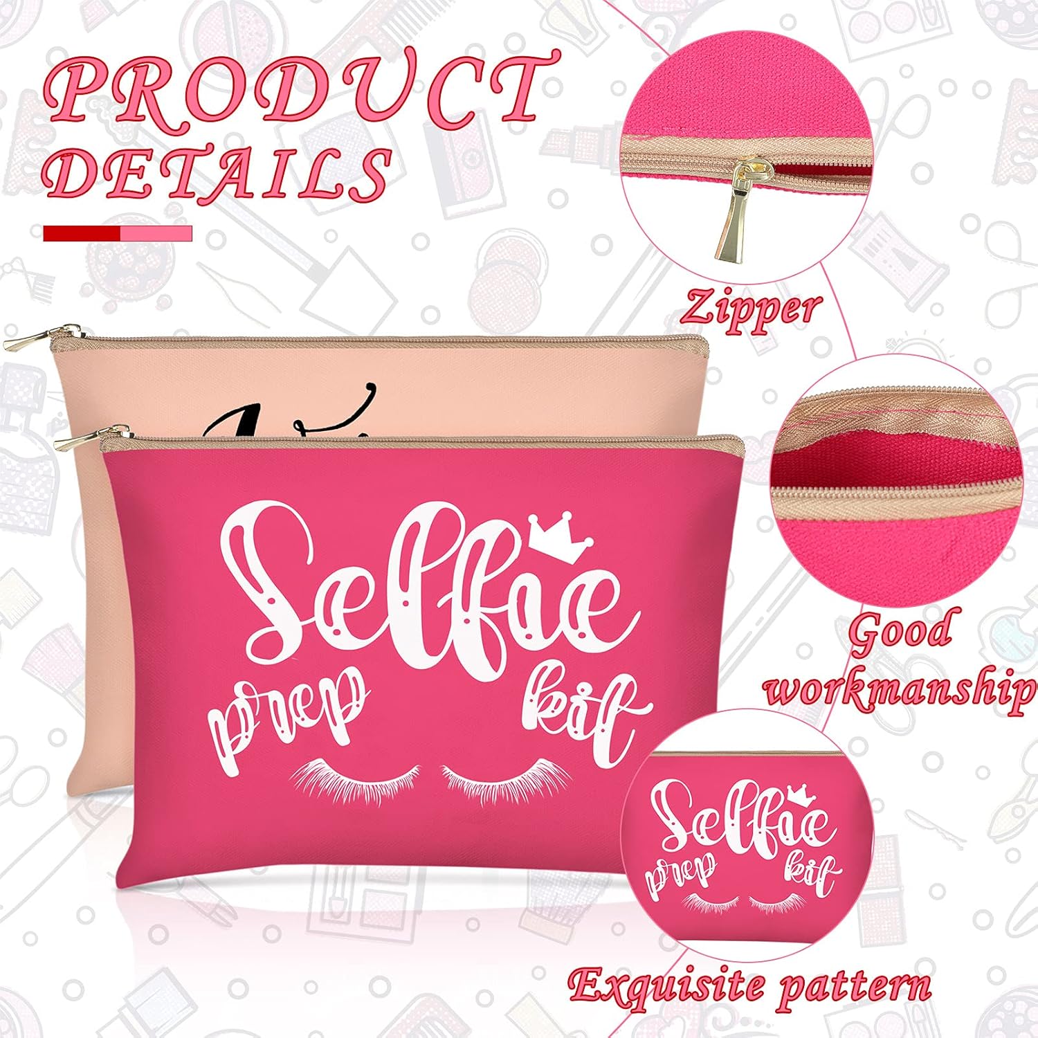 Xuniea 6 Pcs Canvas Makeup Bag Funny Cosmetic Bag Inspirational Multicolor Canvas Makeup Pouch Travel Portable Cute Toiletry Pouch Gift for Women Birthday Holiday Vacations Friends - Image 3