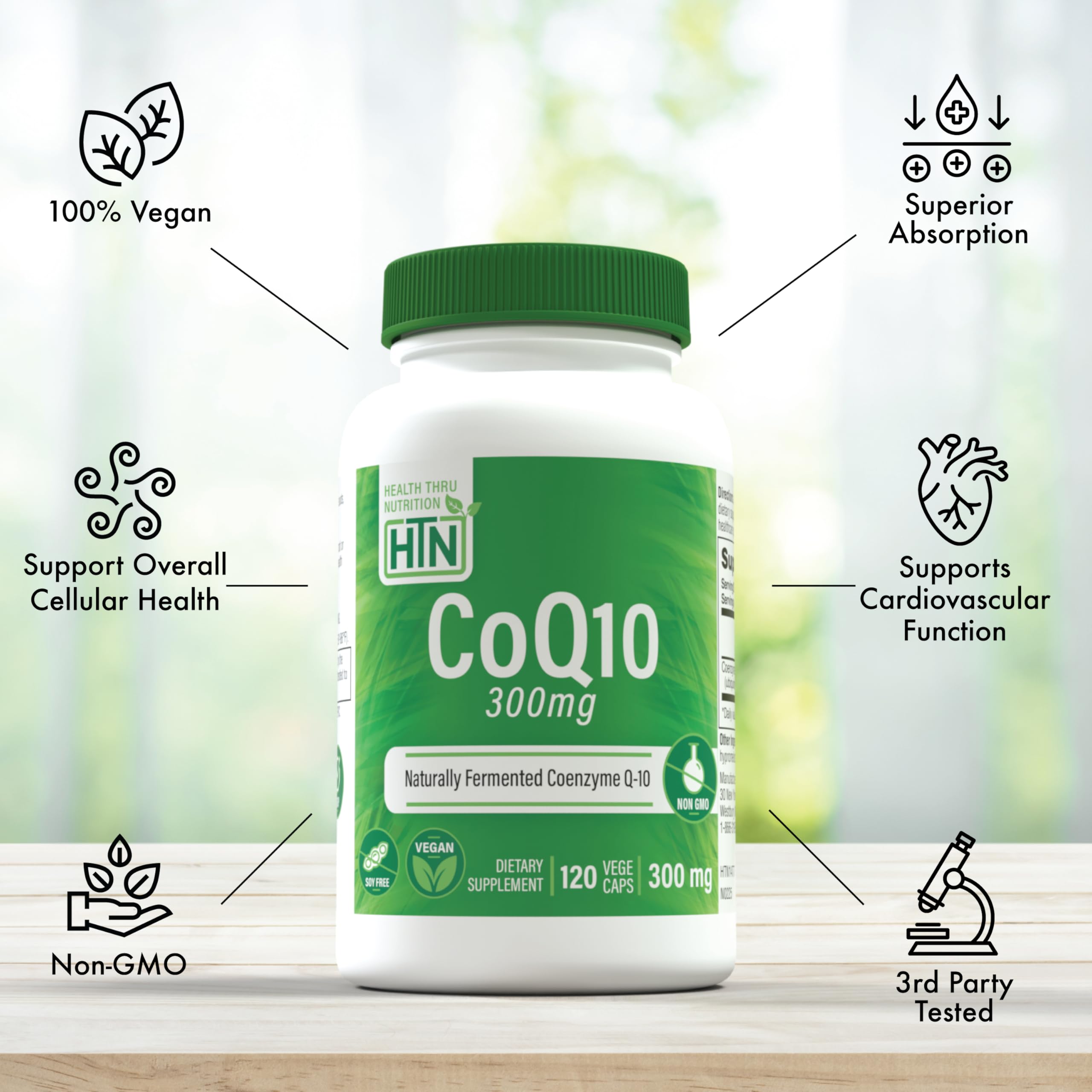 Health Thru Nutrition CoQ-10 300mg - 120 Capsules | High-Potency Ubiquinone Coenzyme Q10 | Supports Cellular Energy & Antioxidant Protection | Non-GMO, Soy-Free, Vegan, Gluten-Free — Amazon image 4