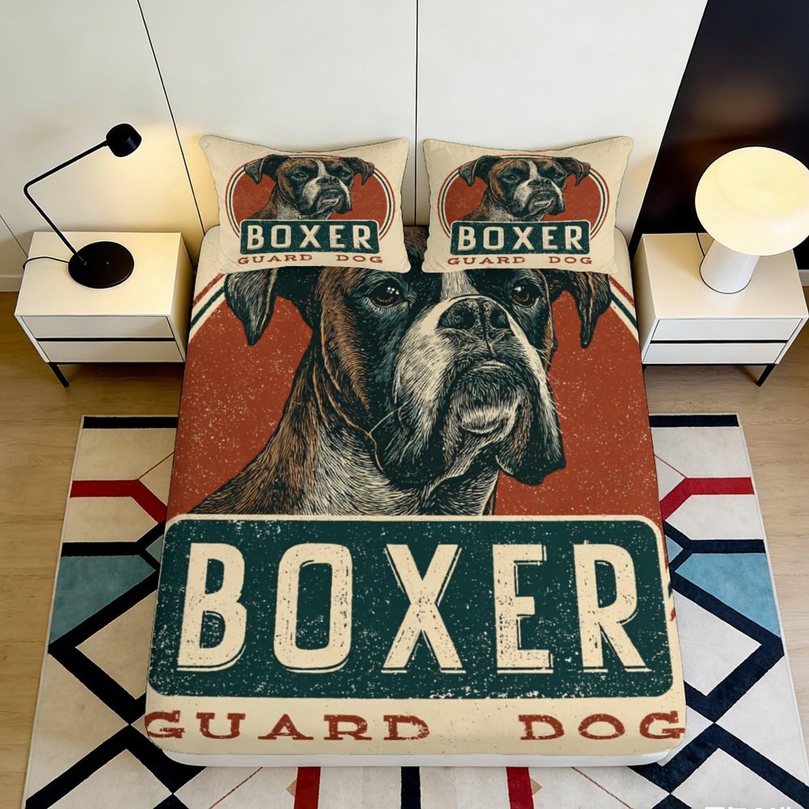 Tjiqhvmrn Style-8 3D Printed Boxer Dog Fitted Sheet Microfiber Deep Pocket Non-Slip Bedroom Bedding Boxer Dog Mattress Fitted Cover Full Wrap Washable 90X200x25cm