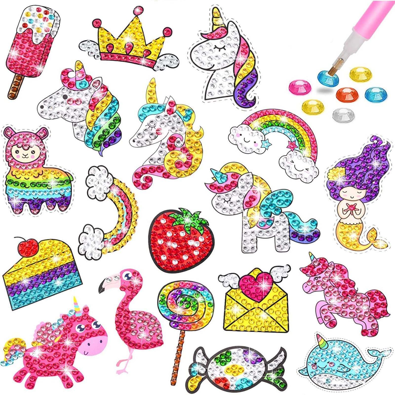 Oonkaf DIY Diamond Painting Craft for Kids 19pcs, Cute Diamond Painting Stickers Kits for Kids, Diamond Craft Arts Set - Best Gifts for Children or Adult Beginners