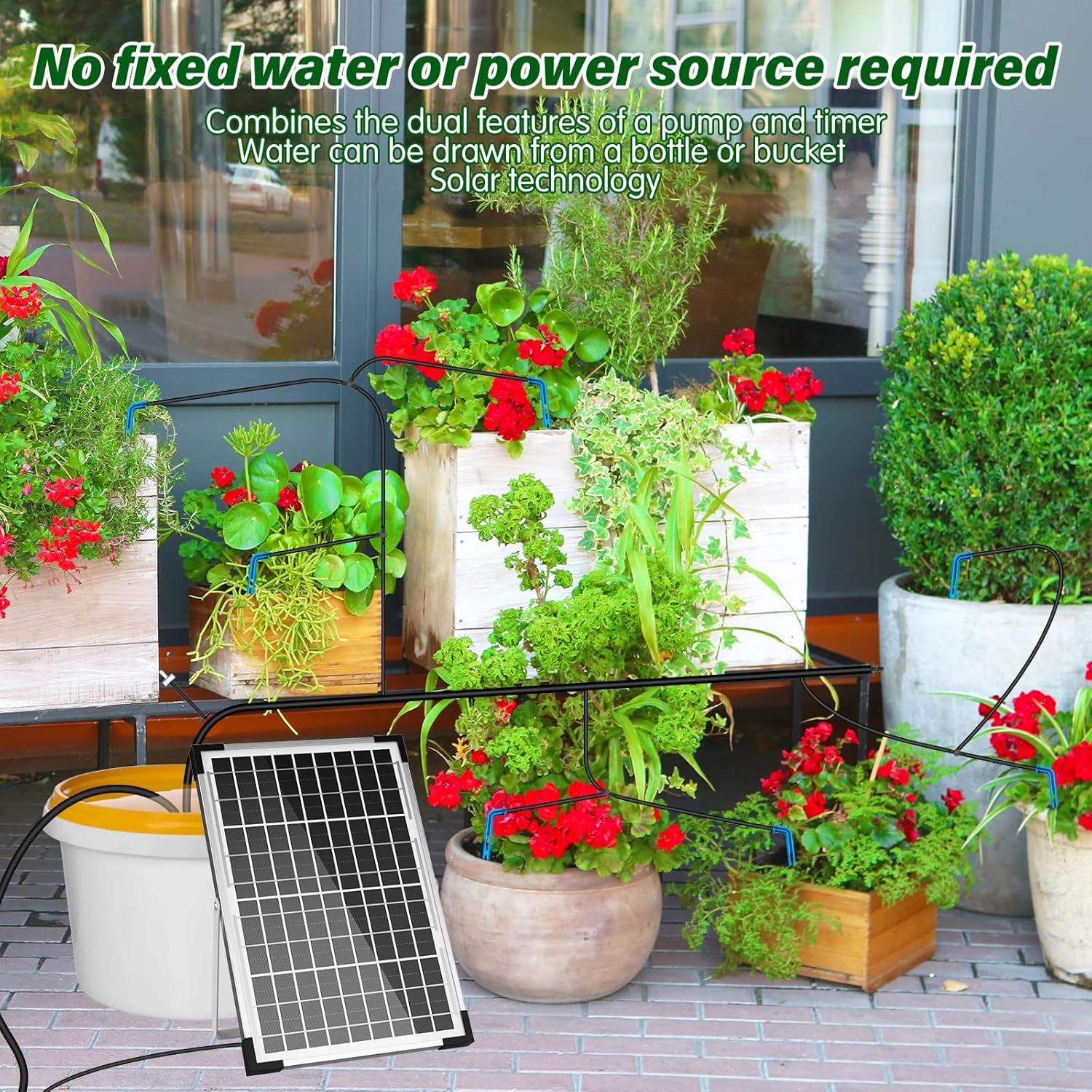 Solar Irrigation System 10W for Automatic Plants Watering, Summer Garden Drip Irrigation Kit for Solar Garden Drip Irrigation System,Supported Irrigation System Kit for Plant Bed,Green House