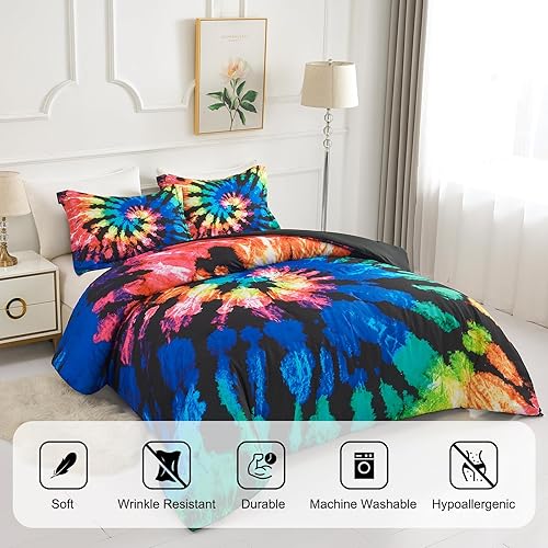 Miniatura 2 de Koniroom Juego de Edredón Tie Dye Tamaño King, Juegos de Edredón para Niños, Adolescentes Niños y Niñas, Mujeres con Estampado Temático Hippie