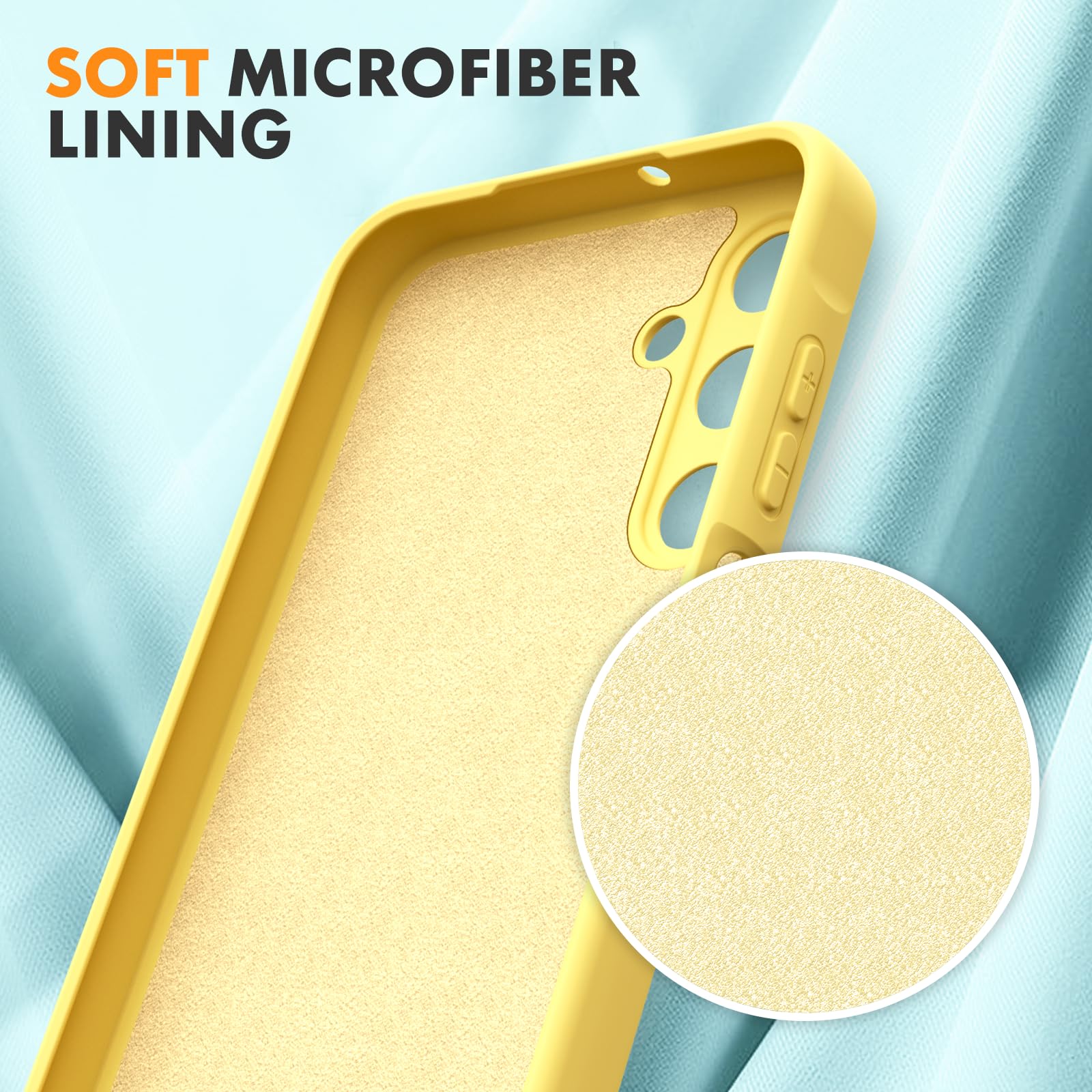 Vansdon Cover Compatibile con Samsung Galaxy A25 5G, 2 Pellicola Protettiva in Vetro Temperato, Gomma Gel di Silicone Liquida Antiurto Custodia - Giallo