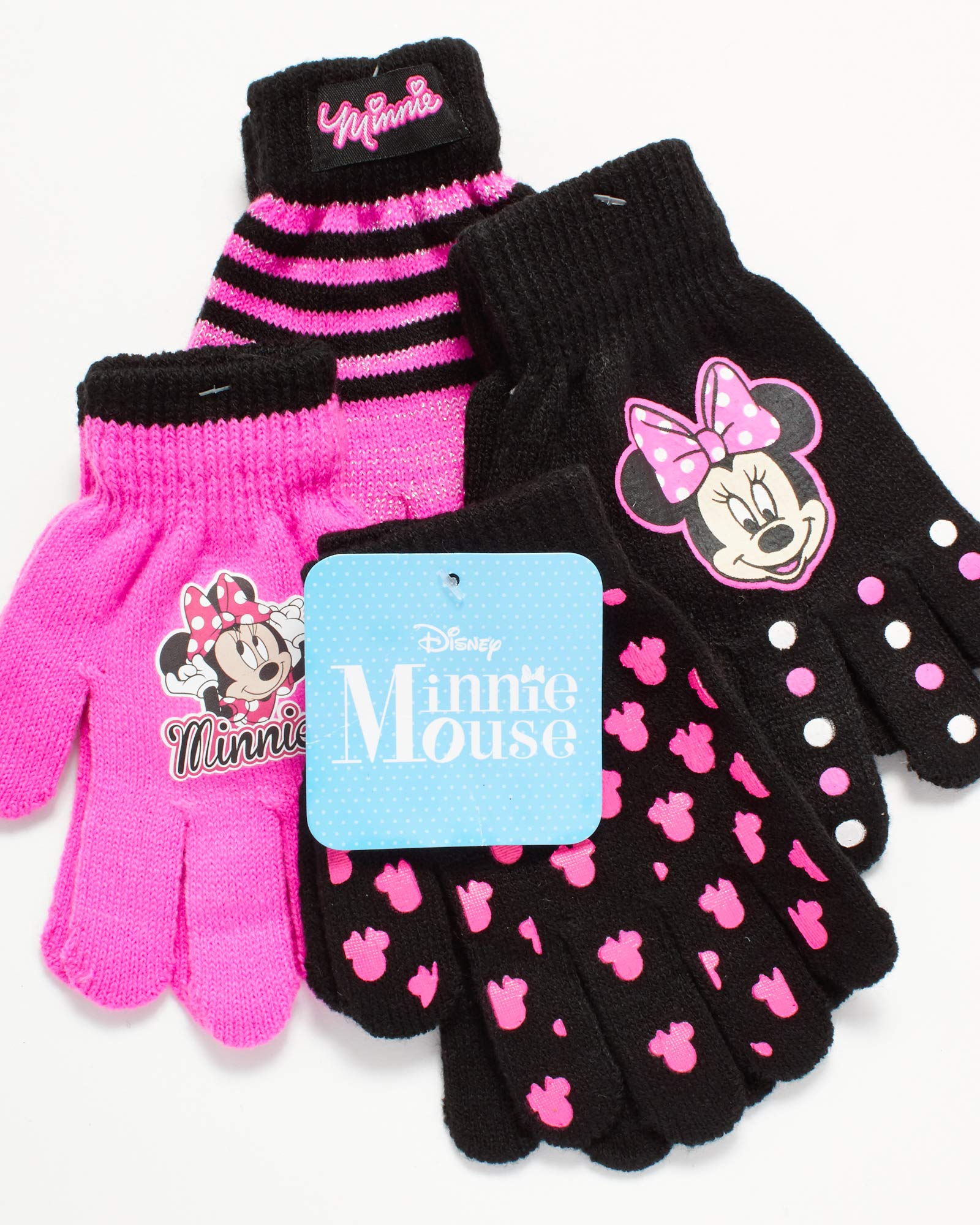 Disney Assorted Character Designs 4 Pair Gloves or Mittens Cold Weather Set, Little Girls, Age 2-7 (Minnie Mouse - 4 Pair Gloves Design Set)