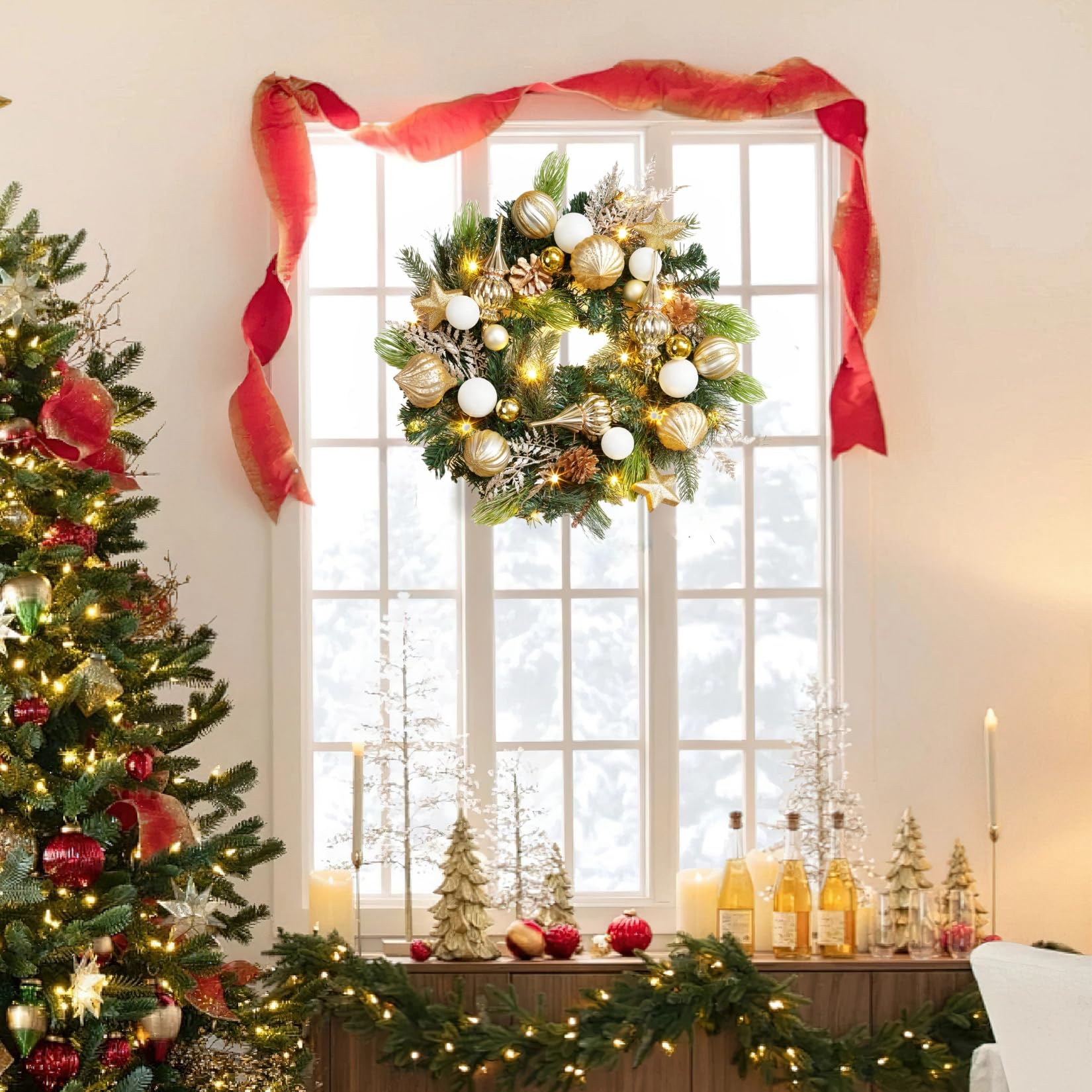 Amazon.co.jp: GarveeHome クリスマスリース 玄関ドア用 24インチ 大型