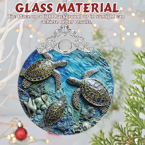 Miniatura 3 de Adornos de vitral de 3 pulgadas para árbol de Navidad, recuerdo de reliquia, idea de regalo, tortugas marinas