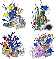 Vista 1 de 4 calcomanías autoadhesivas para asiento de inodoro bajo el mar, vida marina, acuarela, animales marinos, peces, algas marinas, coral