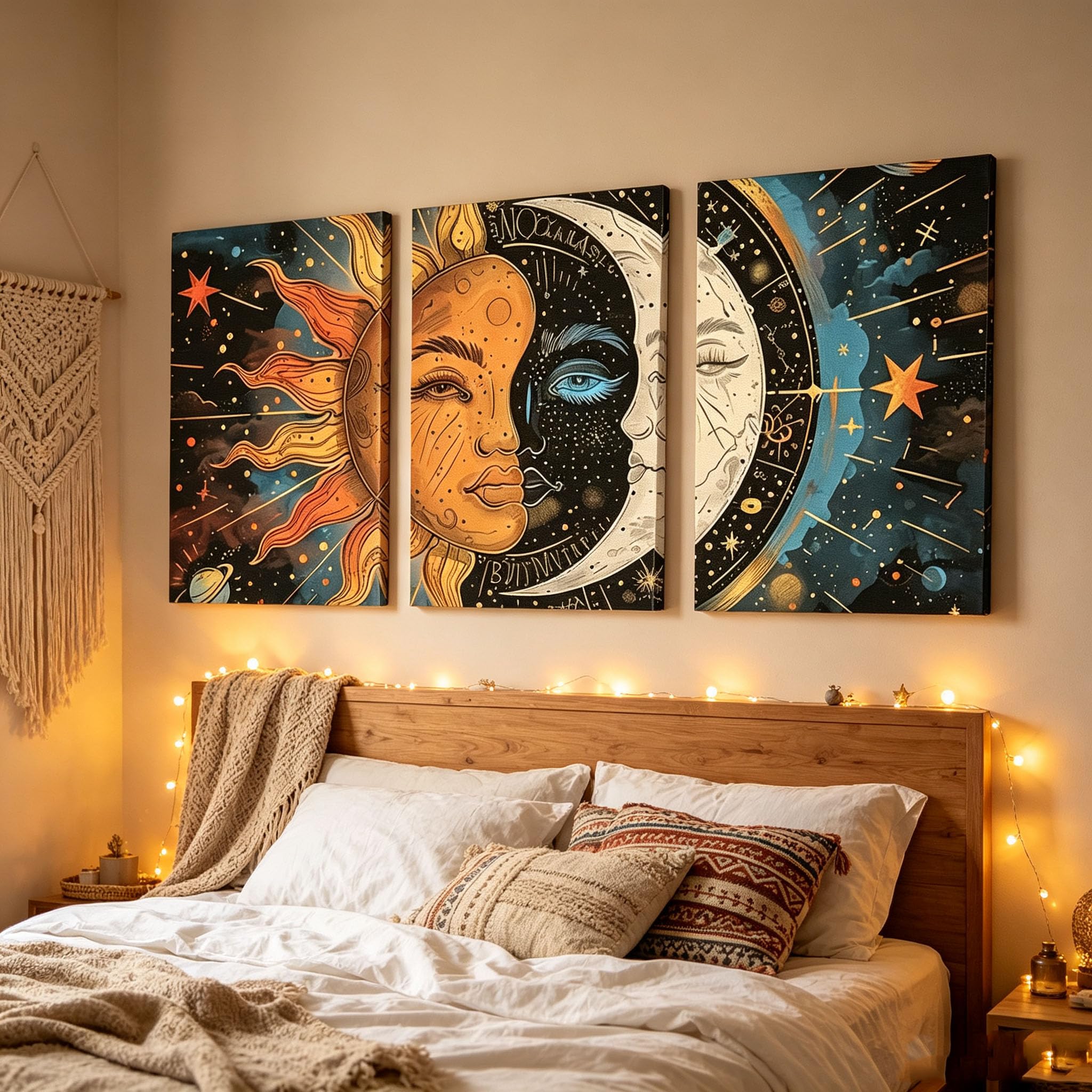 CWZBFEH Set di 3 quadri su tela a tema celeste, spazio astratto moderno (55x75 cm x 3 pezzi/con cornice)