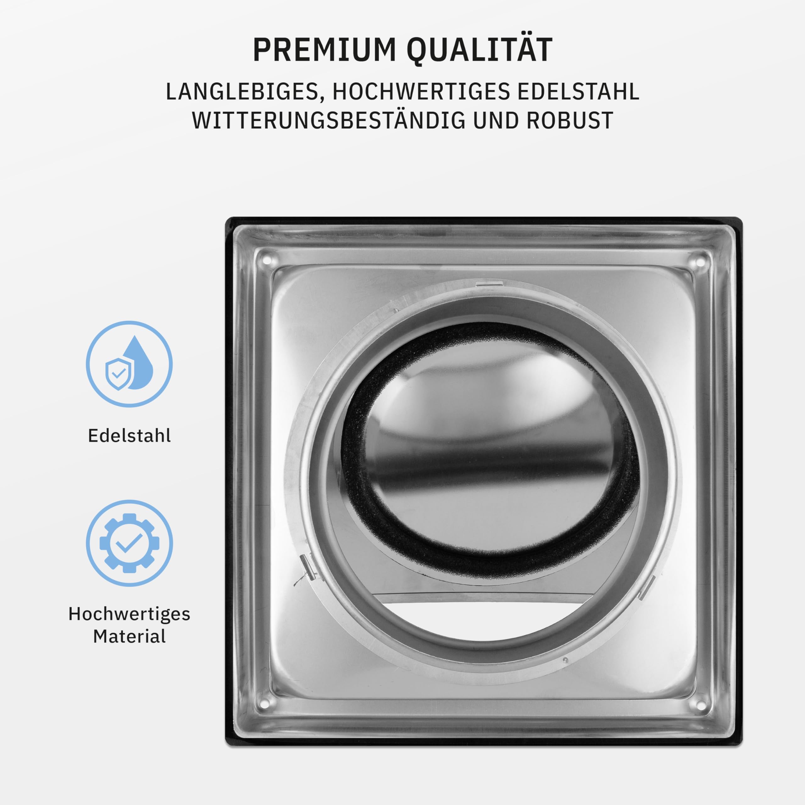 HWG Edelstahl Lüftungsgitter 150mm, Abluftgitter, Integrierte Rückstauklappe, Sehr Witterungsbeständig, Abdeckung Dunstabzug Außen, Wandanschluß Abluft