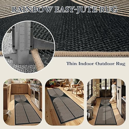 Vista 260 de Lahome Alfombra moderna de yute, de 2 x 8 pies, lavable, para entrada, granja, cocina, antideslizante, para interiores y exteriores, alfombra